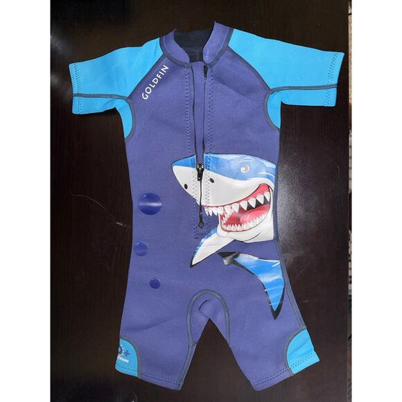 Goldfin Kids Boys Blue Shark Wetsuit Sz 2. 20 Inch Waist UPF 50+ Neoprene - Picture 1 of 6
